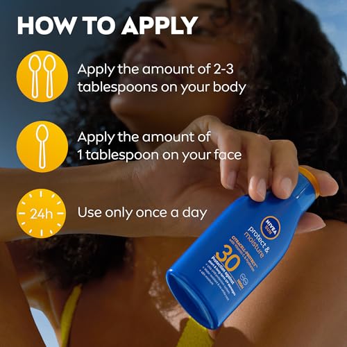 NIVEA SUN Lotion, Protect & Moisture, SPF 50+, Very High and Immediate UVA & UVB Protection, 48H Moisture, Water Resistant, Skin Microbiome Balance, 200ml