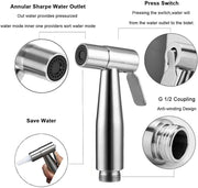EnticeGoods | Handheld Bidet Sprayer Shattaf Cloth Diaper Toilet Sprayer Stainless Steel Brushed Bathroom Shower with wall bracket
