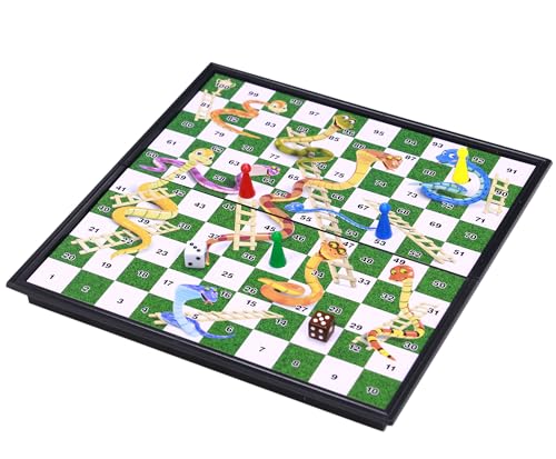 Rubik Magnetic Snakes and Ladders Board Game, Folding Design and Light-Weight Traditional Game for Kids and Adults (25x25cm)