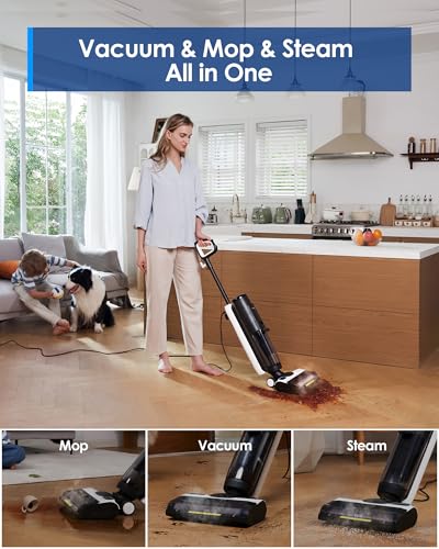 Tineco iFloor 5 steam All-in-One Wet Dry Vacuum Cleaner, Wood Floor Steam Vacuum, Ideal for Sticky Dirts, 248℉ High Temperature Steam, Self Cleaning with Steam