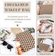 ZLFSRQ 3Pcs Checkered Makeup Bag for Women Large Cosmetic Bag Set Travel Toiletry Bag Makeup Pouch Bag for Purse Pink Zipper Storage Bag Organizer Cute Small Aesthetic Girls Car Essentials Bag
