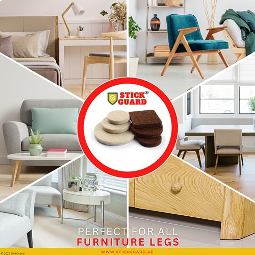 StickGuard Felt Furniture Pads, Self Adhesive Furniture Pads, 145 PCS Premium Felt Pads for Furniture Legs, Scratch Resistant Wood Floor Protectors for Hardwood and Laminate (145 PCS Brown & Beige)