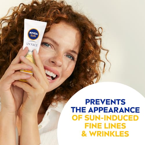 NIVEA SUN Face Cream, SPF 50, High UVA and UVB Protection, with Q10 Technology, Anti-Age, Water Resistant, Non-Greasy, 50ml