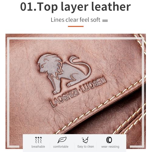 Beauenty Leather Messenger Bag for Men, Shoulder Crossbody Bag with Adjustable Straps for Work Business Satchel Travel