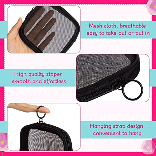 4 Pcs Mesh Makeup Bag Mesh Zipper Pouch Mini Portable Keychain Pouch Cosmetic Coin Purse Small Pouch Small Purse Organizer Travel Case for Toiletries Women Accessories Beauty Sponge Holder, Black