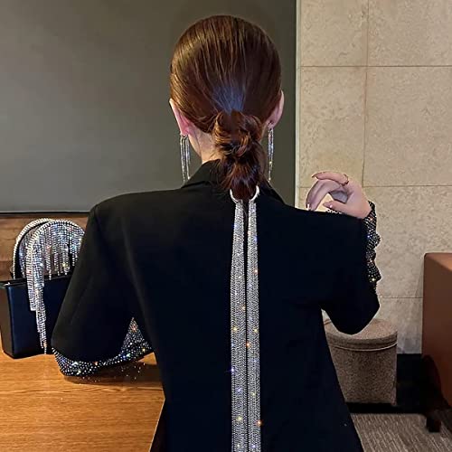 Excefore Punk Tassel Hair Clips Bling Crystal Long Chain With Clips Ponytail Head Chain Decorated Hair Barrette Hairwear Festival Nightclub Party Hair Chain for Women and Girls (Silver)