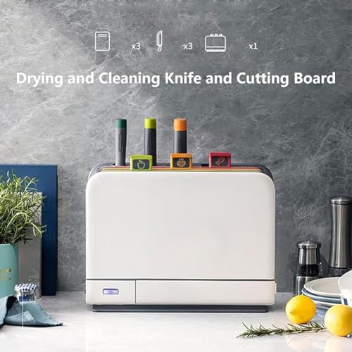 Smart Cutting Board and Knife Set, Board Knife Set with 65°C Drying Holder, UV Deep Sterilization, 3 Colour Coded Chopping Boards & 4 Knives, Kitchen Organizer Tools for Home Gadgets Restaurant