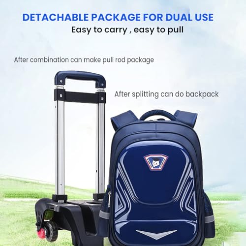 UimoKi Kids Rolling Backpacks for Girls and Boys With Wheels Trolley Backpack Trolley Children School Bags Luggage(Navy Blue)