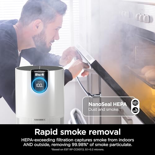 Shark HP102PK2 Air Purifier Two Pack with True HEPA, Cleans up to 500 sq. ft. Captures 99.98% of particles, dust, allergens, smoke up to 0.1–0.2 microns, Odor Lock, White