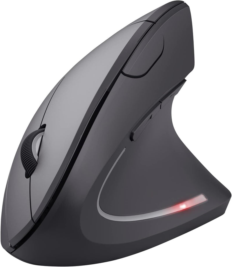 Trust Verto Wireless Ergonomic Mouse, Vertical Mouse with Storable USB Micro-receiver, 800-1600 DPI, 6 Buttons, Illuminated Mouse for Right Hand Users for PC, Laptop, Mac - Black - Verto Wireless