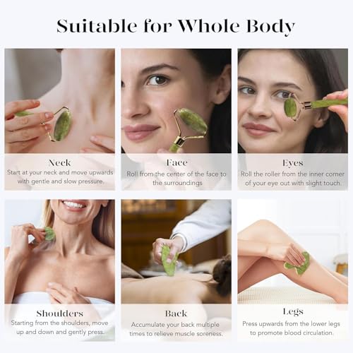 BAIMEI Gua Sha And Jade Roller Tool, Face And Neck Massage Kits, Gua Sha Soothes, Calms And Relaxes Skin, Gifts For Valentine's Day