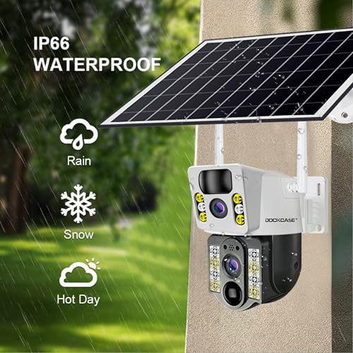 DOCKCASE 4.0MP 4G Sim Card Solar Camera PTZ 360°View Solar Powered Outdoor Security Camera with Dual Lens Night Vision, AI Human Detection, Two Way Audio, IP66 Works with Apps