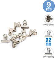 Fitto Binder Clips 9 Pack, 22mm, Office Paper Clamps, Black Metal Clips for Documents, School, Home, and Office Use
