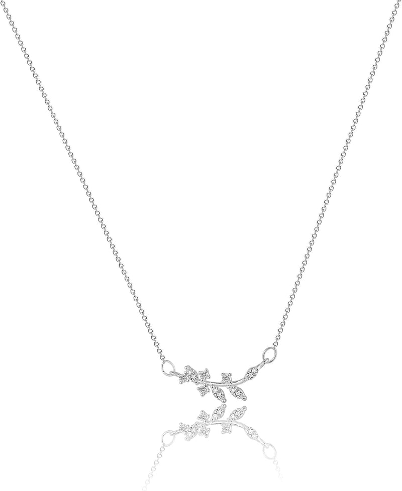 Dainty Butterfly Necklace for Women 14K Gold Plated Butterfly Pendant Necklace Minimalist Charm Jewelry - Sideway CZ Leaf -SL