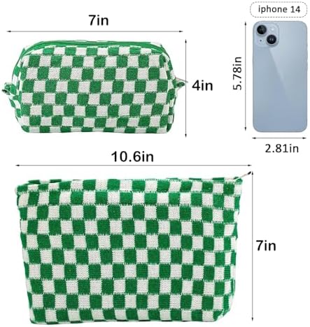 ZLFSRQ 3Pcs Checkered Makeup Bag for Women Large Cosmetic Bag Set Travel Toiletry Bag Makeup Pouch Bag for Purse Pink Zipper Storage Bag Organizer Cute Small Aesthetic Girls Car Essentials Bag