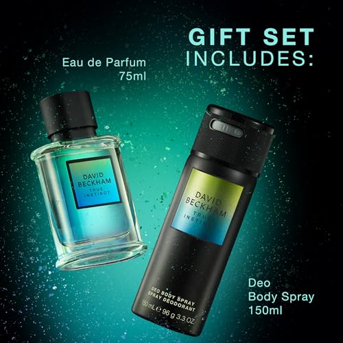 David Beckham True Instinct Eau de Parfum and Deo Body Spray Gift Set for Men, Ambery, Woody Scent, 50ml (1.6oz), 150ml (5oz)