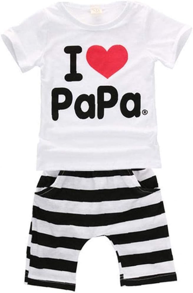 GQCQGS Kid Clothes Set 2pcs Summer I Love Papa Mama T Shirt Top+Short Pants Outfit Clothes Set for Baby Girl Boy