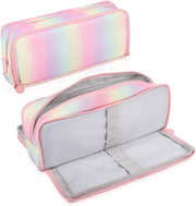 Large Capacity Pencil Case 3 Compartment Pencil Pouch Pen Bag for Teen Girls Boy Men Women (Rainbow)