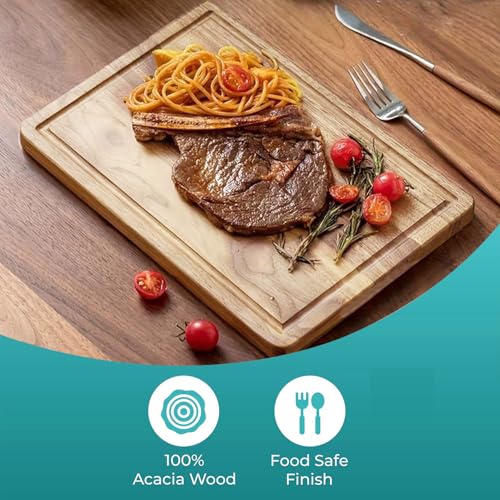 Clarmonde 6Pcs Acacia Wood Cutting & Reversible Charcuterie Board with Juice Groove - 11.8" x 7.9" Durable Eco-Friendly Chopping Board for Meat, Fruits, Vegetables & Cheese (6)