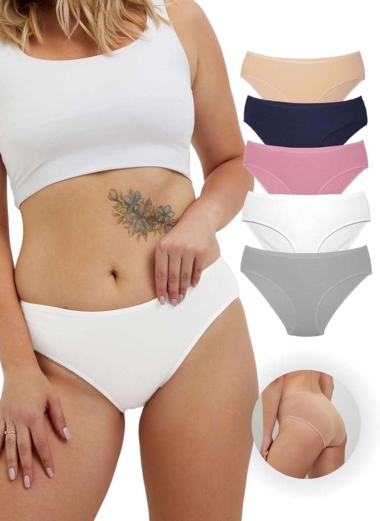 ALYA UNDERWEAR Premium Underwear for Women, Mid Rise Women’s Knickers, Breathable Organic Cotton Panties for Women, Comfortable Ladies Knickers