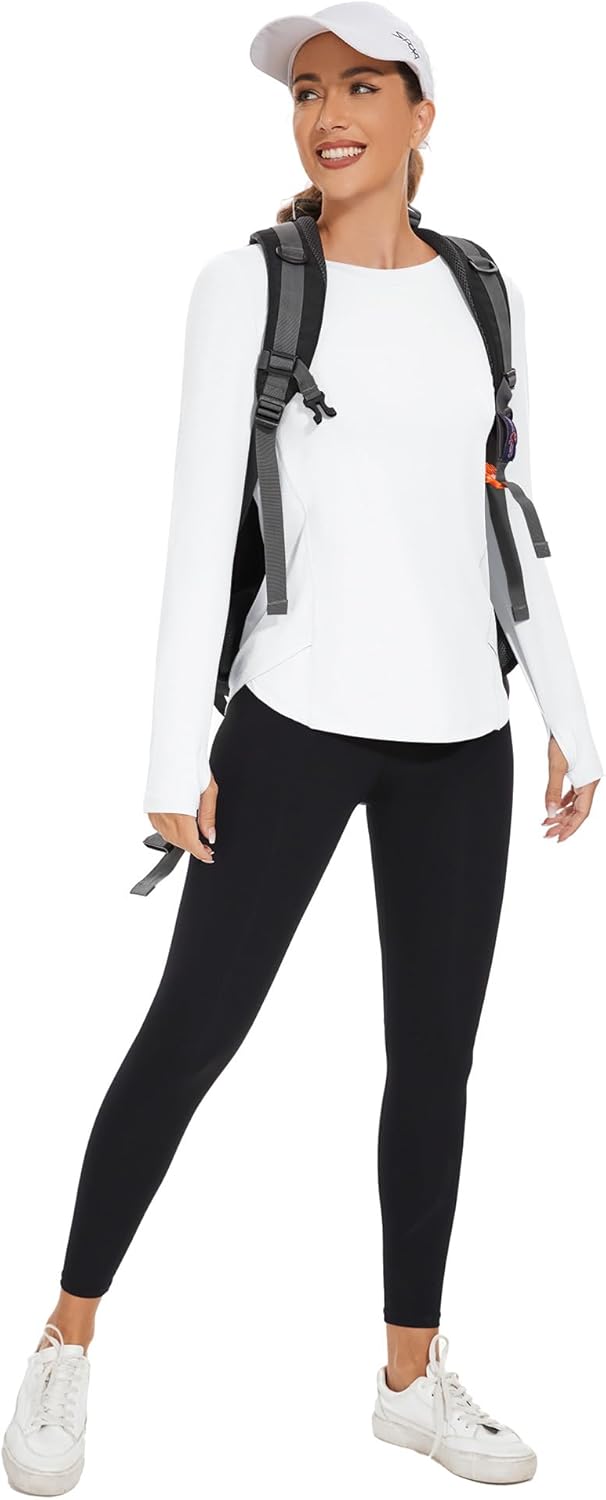 Rapbin Women's UPF 50+ Sun Protection T-Shirts Long Sleeve Boat Neck Workout Lightweight Quick Dry Top with Thumb Hole