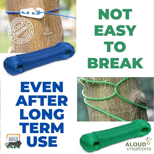 Aloud Creations PVC Coated Steel Wire Rope for Drying Clothes/ Clothesline, Length 20 Meter with 2 Plastic Hooks (Multi Colour) � Pack of 1