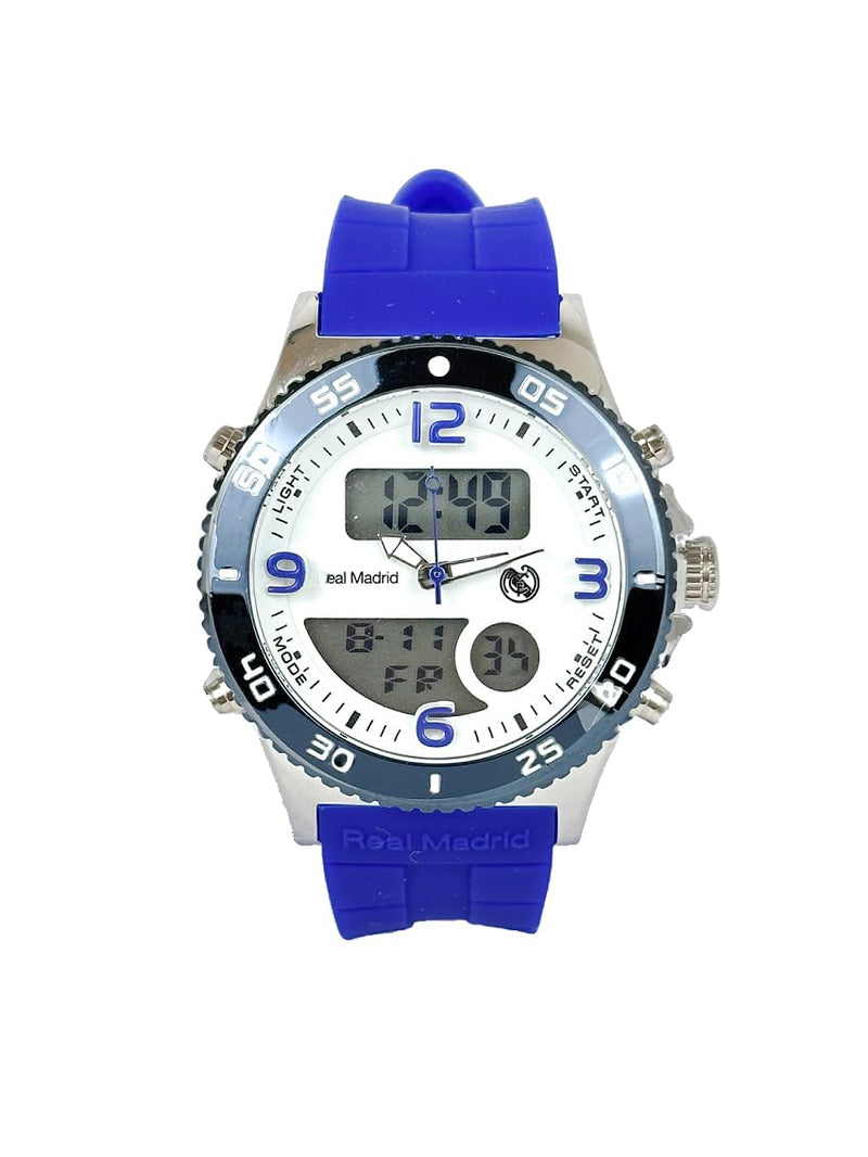 GRUPO MUNRECO Real Madrid RMD0014-05, Children's Watch for Boys, Quartz, Analog and Digital, 3 ATM - Real Madrid Collection, Calendar, Stopwatch, Alarm, Light, Blue, 40 mm, Strip