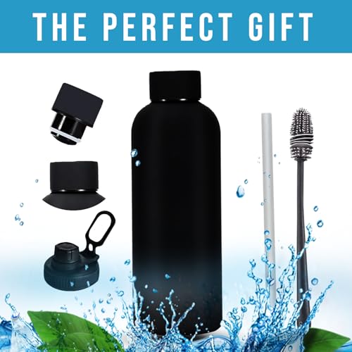 Stainless Steel Water Bottle 1.2litre, 40oz Double Wall Vacuum Insulated Water Bottle for Kids with Extra Lid, Straw and Silicon Cleaning Brush-Coldest Gym Bottles BPA-Free and Leak Proof Bottle