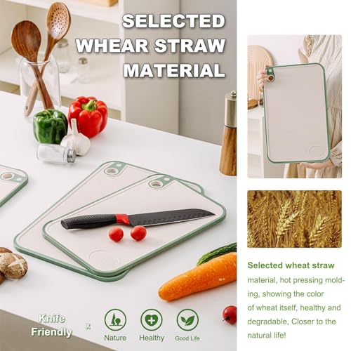 X spring Kitchen Chopping Board, Wheat Straw Cutting Board Set of 3, Non-Slip Cutting Sheets, Tool Kitchen Cook Supplies, Strap Hole Easy Hanging, Kitchen Cutting Board Set for Meat, Veggies, Fruits