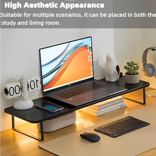Beauenty Monitor Stand Riser,Laptop Stand,Wood Monitor Stand Riser with Ergonomic Height Adjustment,Desktop Organizer,Office Desk Accessories for Laptops,Monitors,Printers(80x26x12cm)
