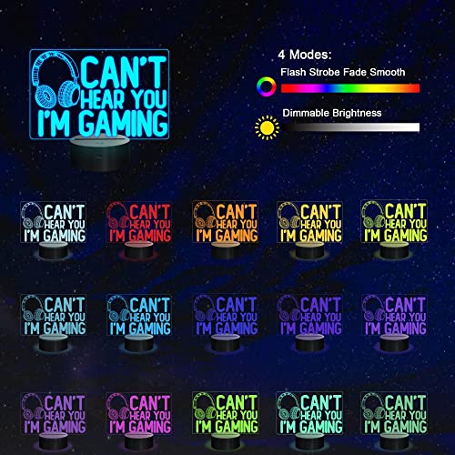NALACAL Can't Hear You I'm Gaming Night Light, Headset Graphic Video Games Gamer Gift Funny 3D Illusion Lamp 16 Colors Changing Touch & Remote Control for Men Gamers Teenagers and Kids