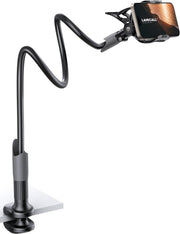 Lamicall Gooseneck Phone Holder for Bed - Cell Phone Mount Clamp Clip, Flexible Long Arm, Overhead Mount for Desk Headboard Bedside, for iPhone 16 Pro Max, 15 Pro Max, 14 Plus, 13 Mini & 4-7" Phone - black