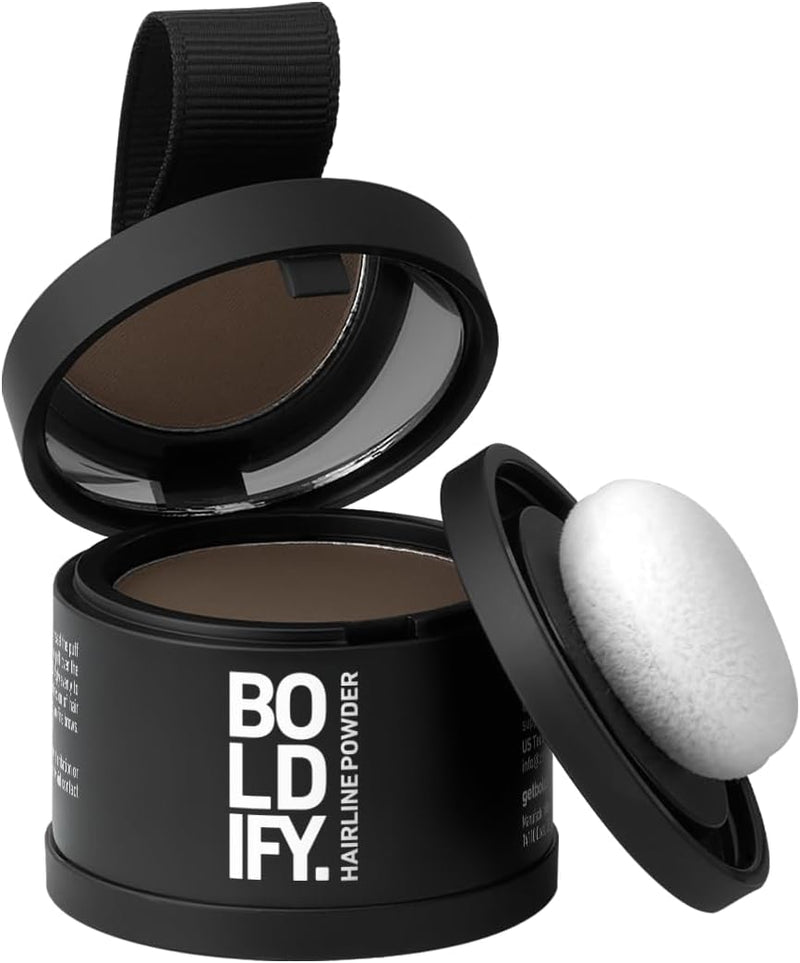 BOLDIFY Hairline Powder, Instantly Conceals Hair Loss and Fills In Receding Hairlines, and Wide Parts, Stain-Proof 48 Hour Formula for Hair & Beard, Root Concealer & Gray Hair Coverage (Medium Brown) - Medium Brown
