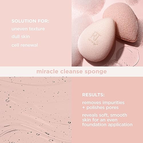 Real Techniques Sponge+, Skin Care Facial Cleanser Tool, With Probiotics, Exfoliate And Clean Pores, Miracle Complexion Sponge