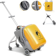 Rolling Luggage Case for Kids, Expandable Carry on Suitcase with Baby Stroller for 1-10 Years Toddler Infant, 20 Inch Children Ride On Trolley Case for Outdoor Travel (With Guardrail, Yellow Duck) - Yellow Duck Without Guardrail
