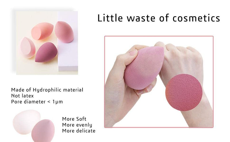Wawasia 4 Pcs Professional Beauty Makeup Sponges Blender Set With Spring Holder And Storage Case, Foundation Blending Blender Flawless for Cream, Powder and Liquid, Pink