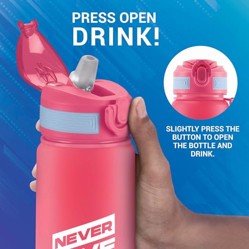 MILTON 1000ml Motivational Water Bottle with Straw & Capacity Marker (Never Give Up) – Unbreakable, BPA-Free Plastic Drinking Bottle for Gym, Sports, & Camping for Kids, Men & Women - Gen'Z - Red