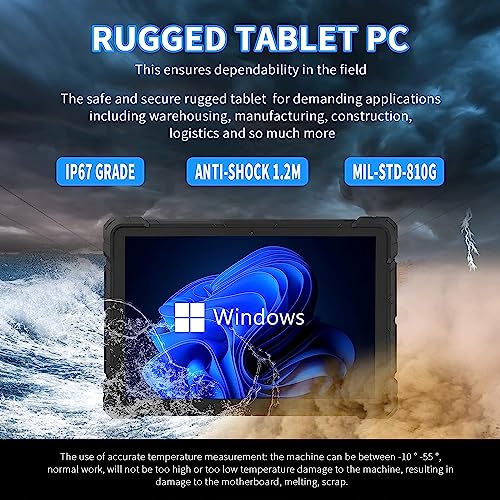 HEIGAOLAPC Win 10.1 Inch Touch Tablet, Rugged Tablet 16000 mAh, 8GB Ram128GO Rom, Camera USB3.0 BT4.2 GPS HDMI SIM 4G LTE, FHD, 5G-WiFi Unbreakable Tablet