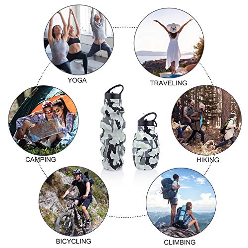 PenghaiYunfei Collapsible Travel Water Bottle18oz, Reuseable BPA Free Silicone Foldable Water Bottles for Gym Camping Hiking, Portable Leak Proof Sports Water Bottle with Carabiner (light grey)