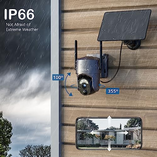 Xega 4 Pack Security Camera Wireless Outdoor 2K 360° PTZ Camera Solar Security Cameras 2.4G WiFi Video Surveillance w/Spotlight & Siren, Color Night Vision, AI Motion Detection, 2-Way Talk, IP66