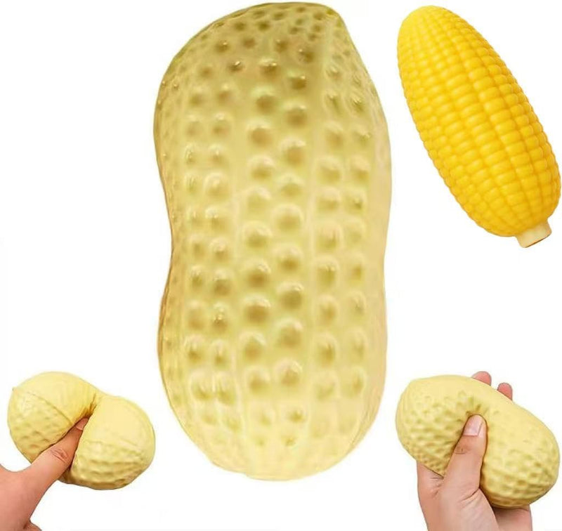 SLEEPHEAD2 Pcs Peanut Squishy and Corn Squishy,Peanut SquishyTools, Weird Squishies for Stress Relief, Anxiety Management, Portable Relaxation Tool for Office, Positive Encouragement Gift