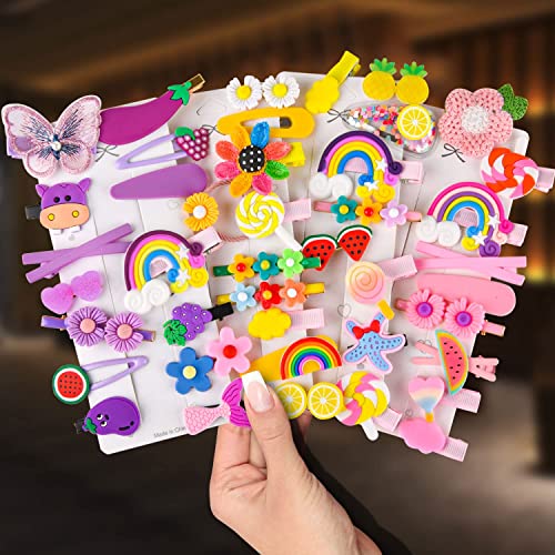 LIENJAER Baby Hair Clips, Hair Pin, Barrettes for Girls, Toddler Girls Hair Accessories, Kids Hair Clips for Styling, Flower Rainbow Candy Fruits Butterfly Cute Hair Clips for Girls 42 Pieces