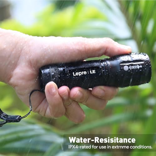 Lepro LED Torch Battery Powered, Small Bright Flashlight, Adjustable Focus, Water Resistant Pocket Torch, Lightweight Hand Torch for Power Cut, Camping, Dog Walking, Gifts for Kid Dad Men