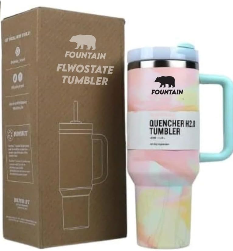 Fountain 40oz Stainless Steel Quencher H2.0 Vacuum Insulated Tumbler with Lid and Straw for Water, Iced Tea or Coffee, Smoothie (oud Cream)