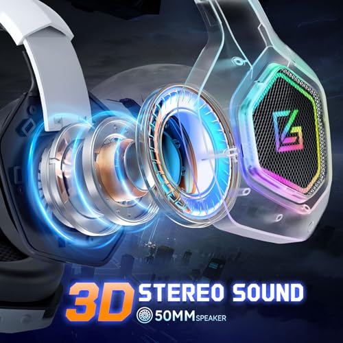 Garlo Wireless Gaming Headset with 7.1 Surround Sound & 60H+ Hrs, 2.4GHz/Wired/Bluetooth Gaming Headphones with USB and Type-c, RGB Over Ear Headphones for Pc, Ps4, Ps5, Switch, Laptop, Mobile, Mac