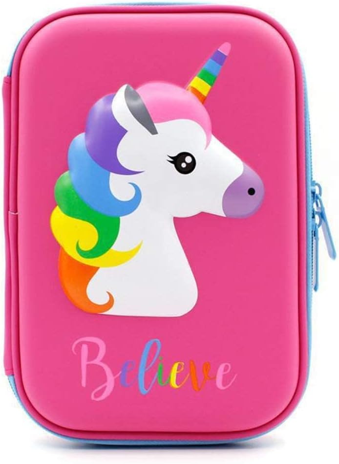 Unicorn Pencil Case with Compartments - Shockproof EVA Hard Shell Multiple Pen Slots Mesh Pockets Large Capacity Organizer for School & Travel 8.7"