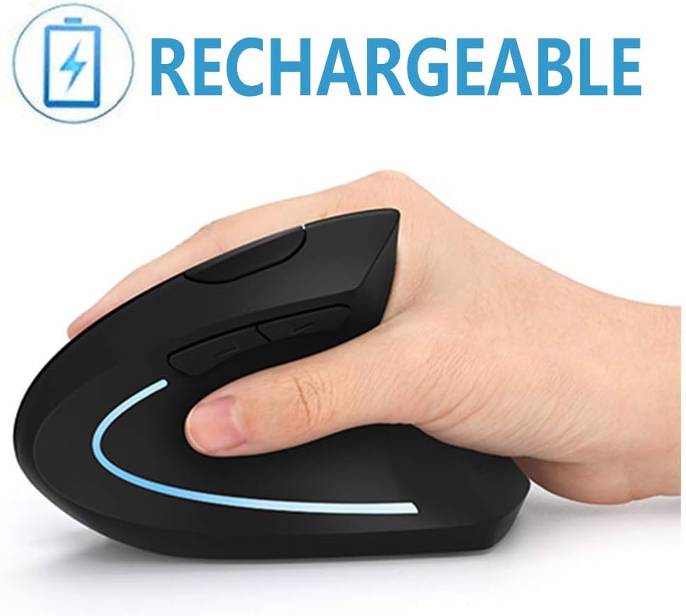 Microware Ergonomic Vertical Wireless Mouse, Rechargeable 2.4G USB Wireless Vertical Ergonomic Mouse, 800/1200 /1600 DPI, for Laptop, Desktop, PC, Computer, Notebook - Black – image 3