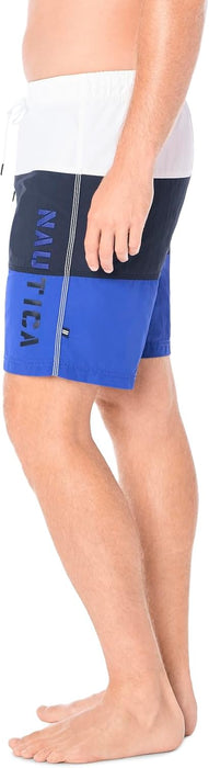 Nautica mens Quick Dry Classic Logo Tri-block Series Swim Trunk Swim Trunks