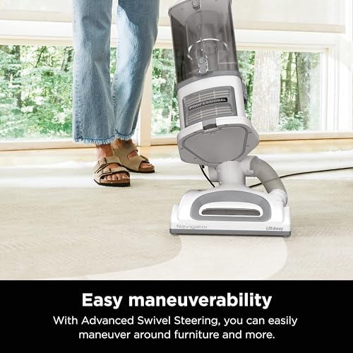 Shark NV356E 31 Navigator Lift-Away Professional Upright Vacuum with Swivel Steering, HEPA Filter, XL Dust Cup, Pet Power, Dusting Brush, and Crevice Tool, Perfect for Pet Hair, White/Silver
