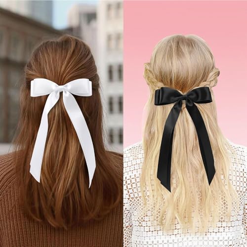 EOMECUIGAO Hair Bows for Women Girl, 3Pcs Bow Hair Clips, Women Satin Hair Ribbon With Long Tails